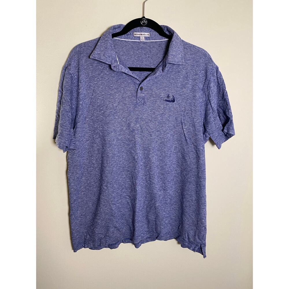 Peter Millar Men's Size Large Golf Polo Shirt Blue Nantucket Island